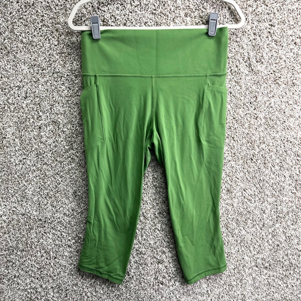 Athleta Leggings Women's Large Green Salutation Stash Side Pocket Capri